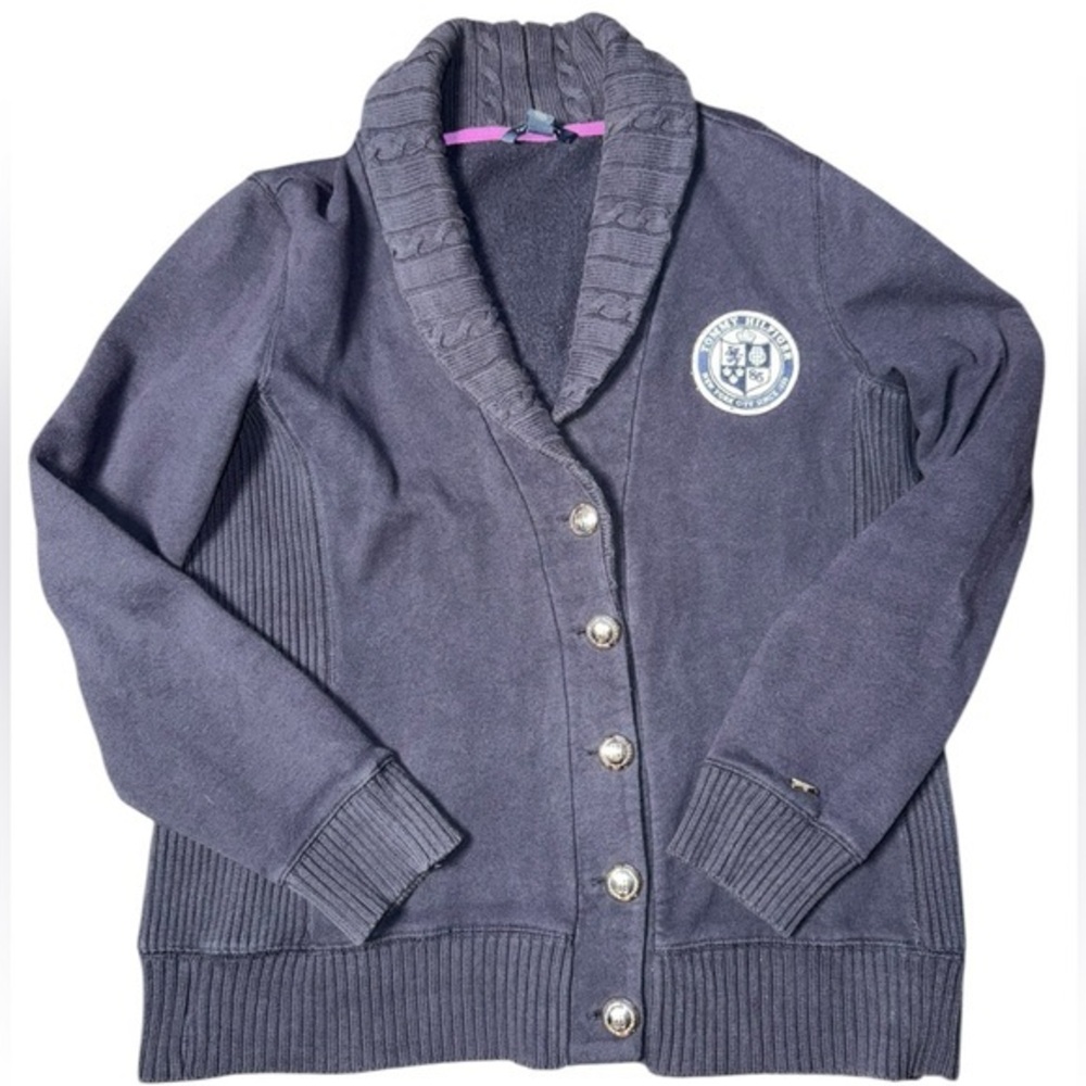 Tommy Hilfiger Y2K Preppy Collegiate Patch Jacket Gold Buttons Ribbed